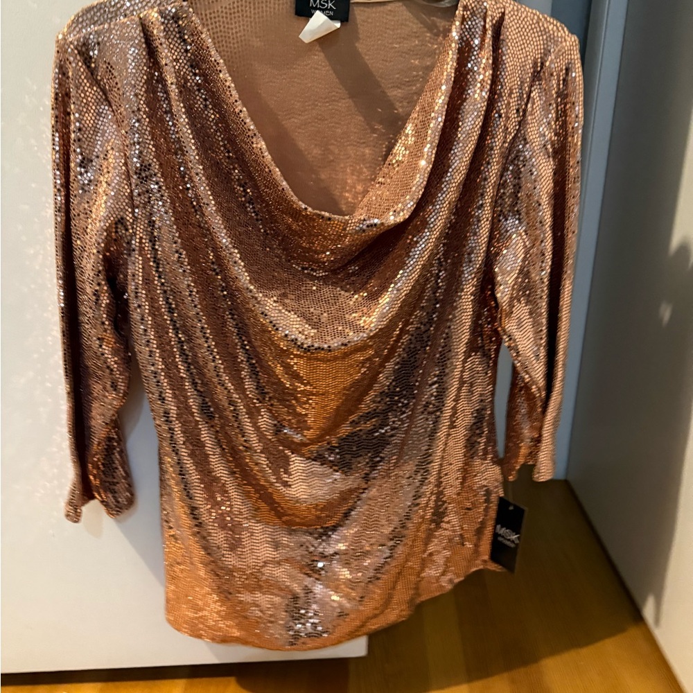 NWT MSK Women's Shimmering Bronze Cowl Neck Blouse